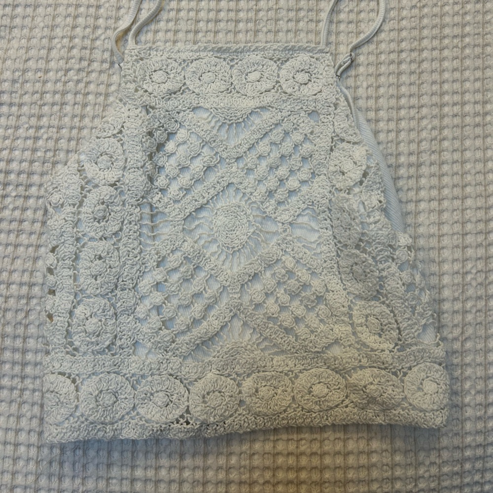 Crochet Halter Top in white slight crop style